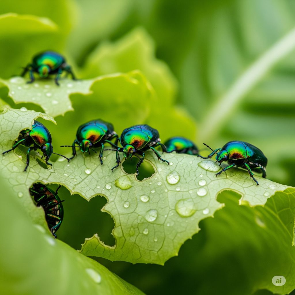 beetles eating lettuce