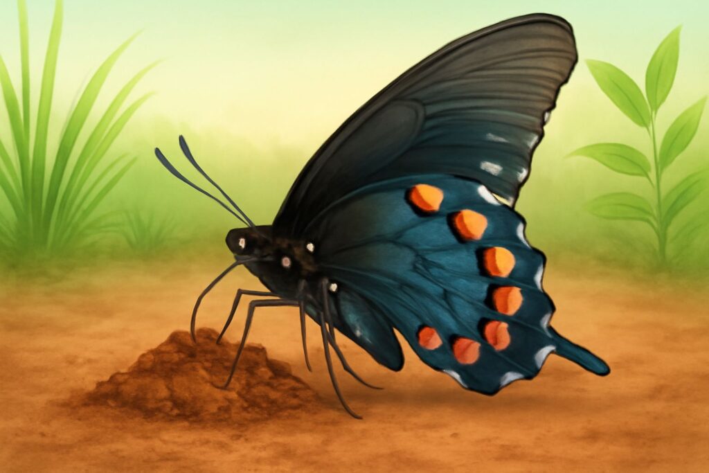 butterfly eating soil