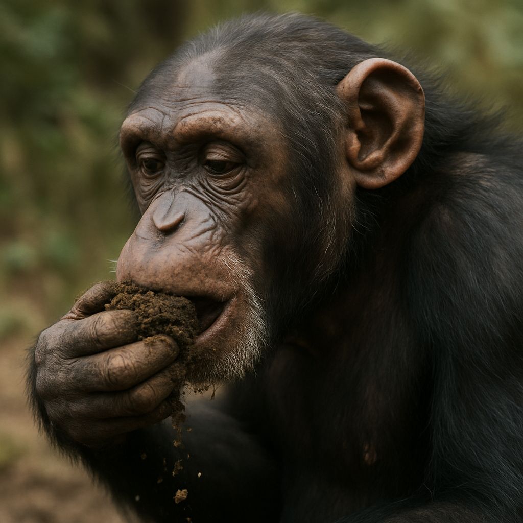 Chimpanzees eating soil