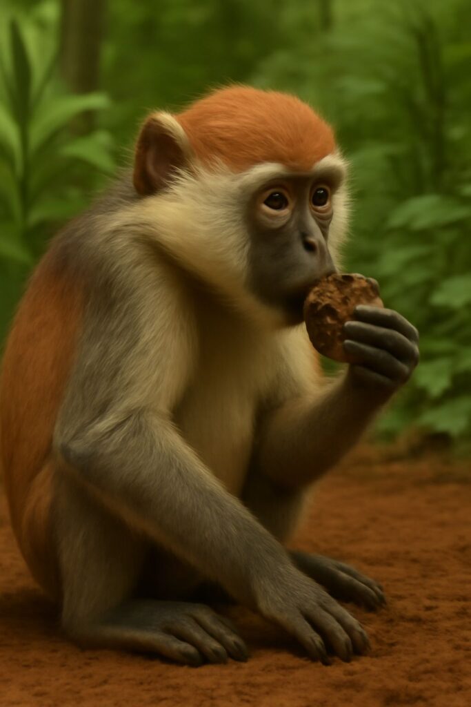 colobine monkey eating soil