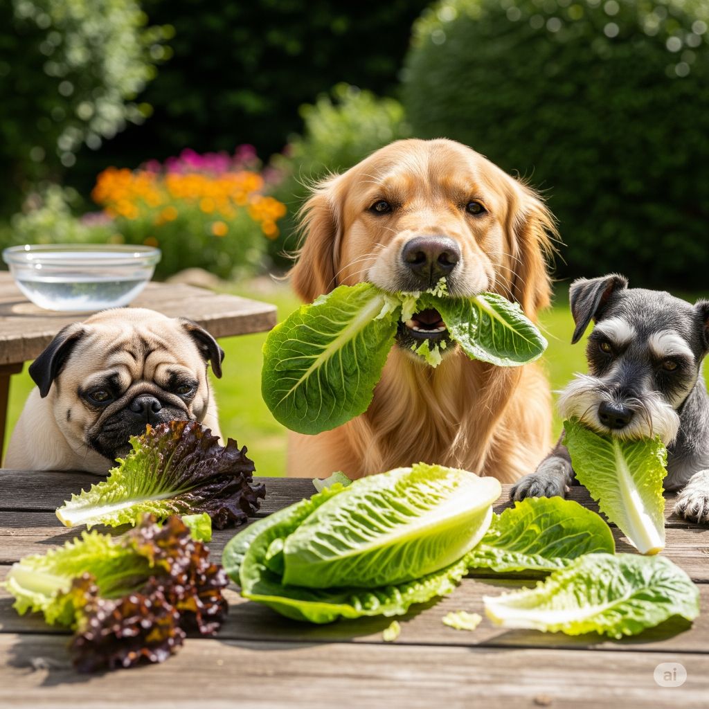 dogs eating lettuce