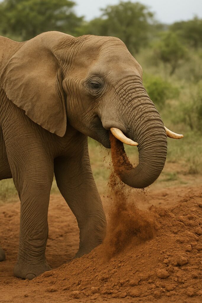 elephant eating soil