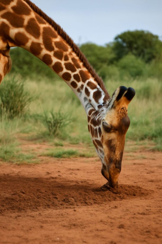 giraffe eating soil