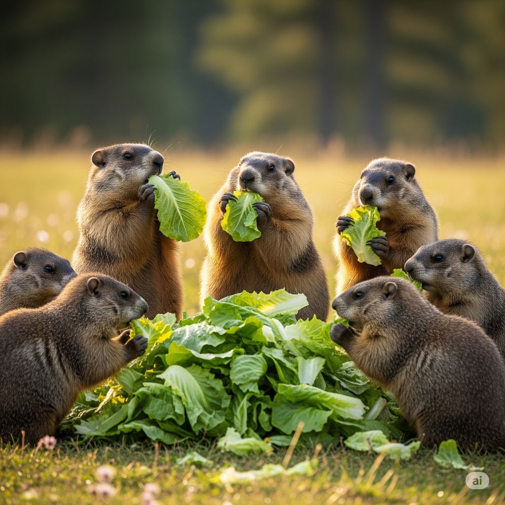 groundhogs eating lettuce