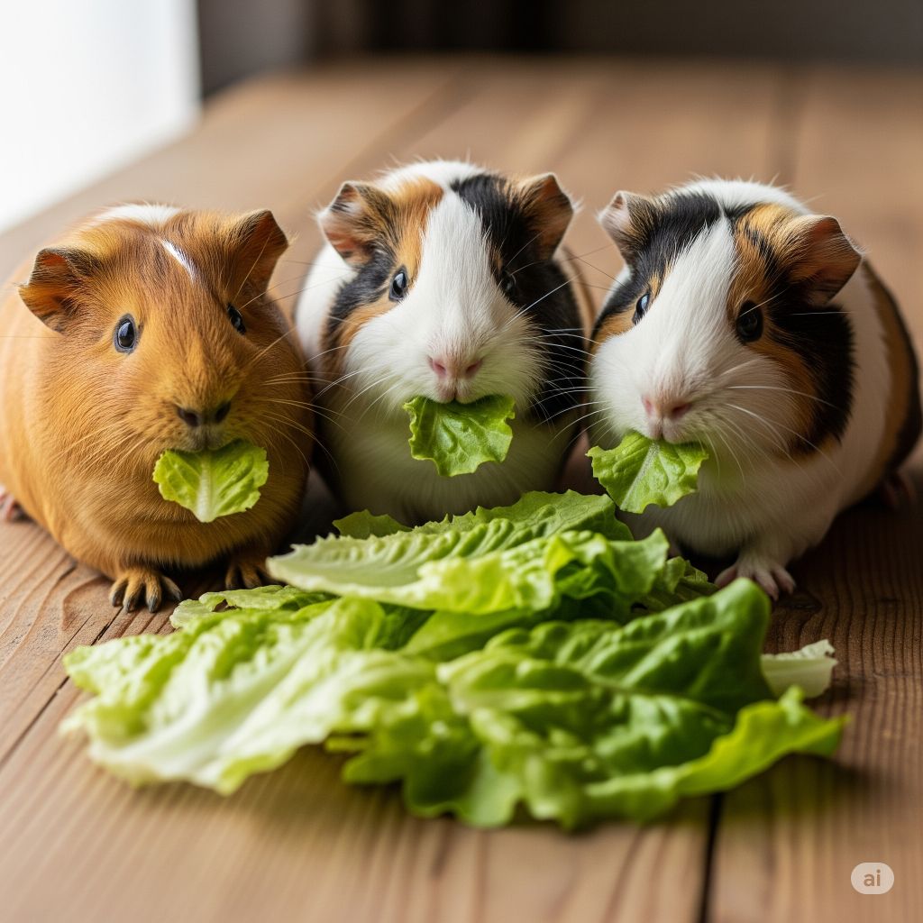 guinea pigs eating lettuce