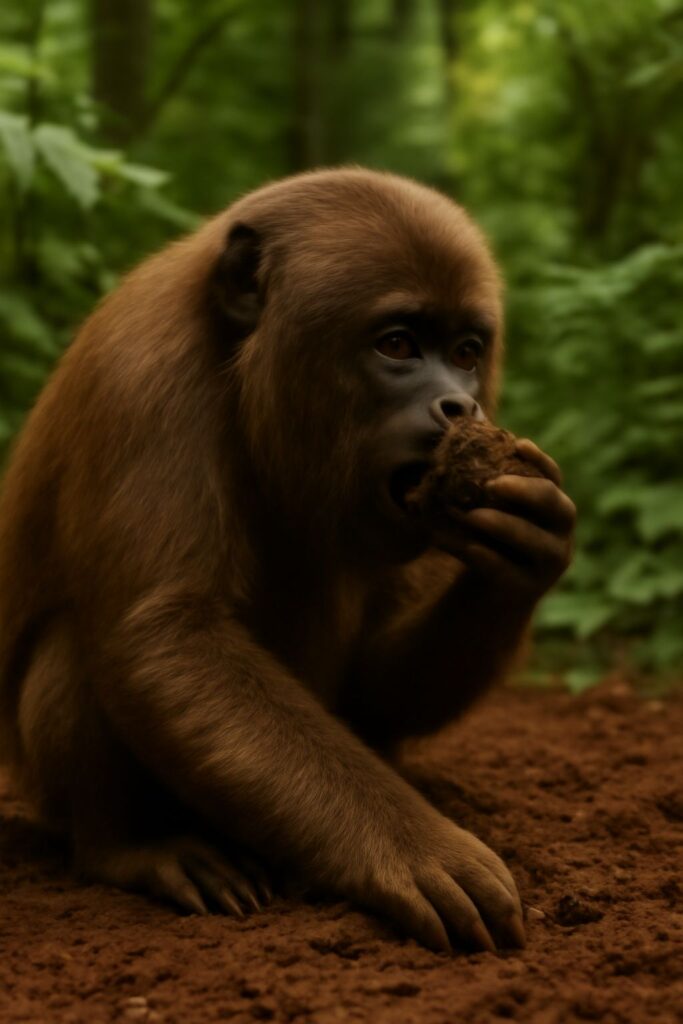 howler monkey eating soil