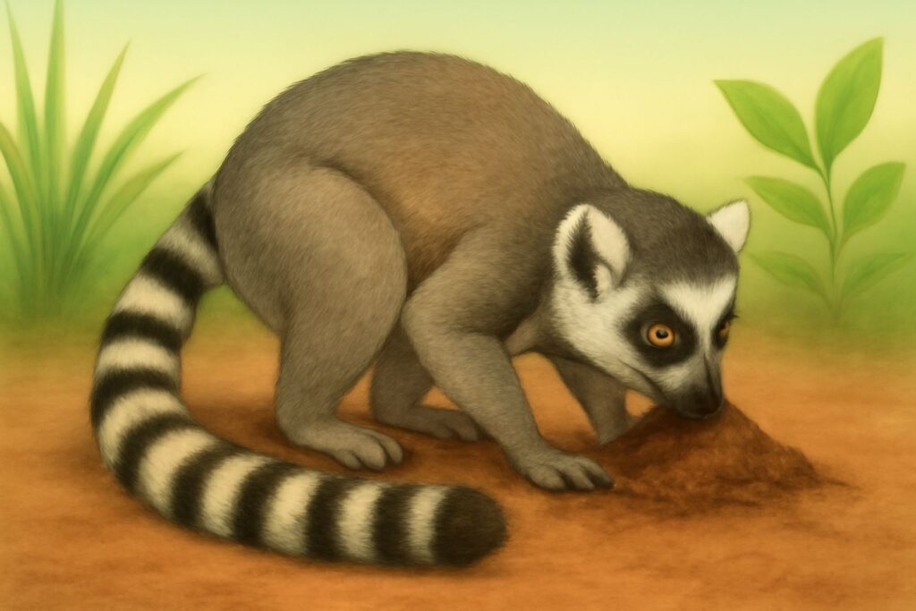 lemur eating soil