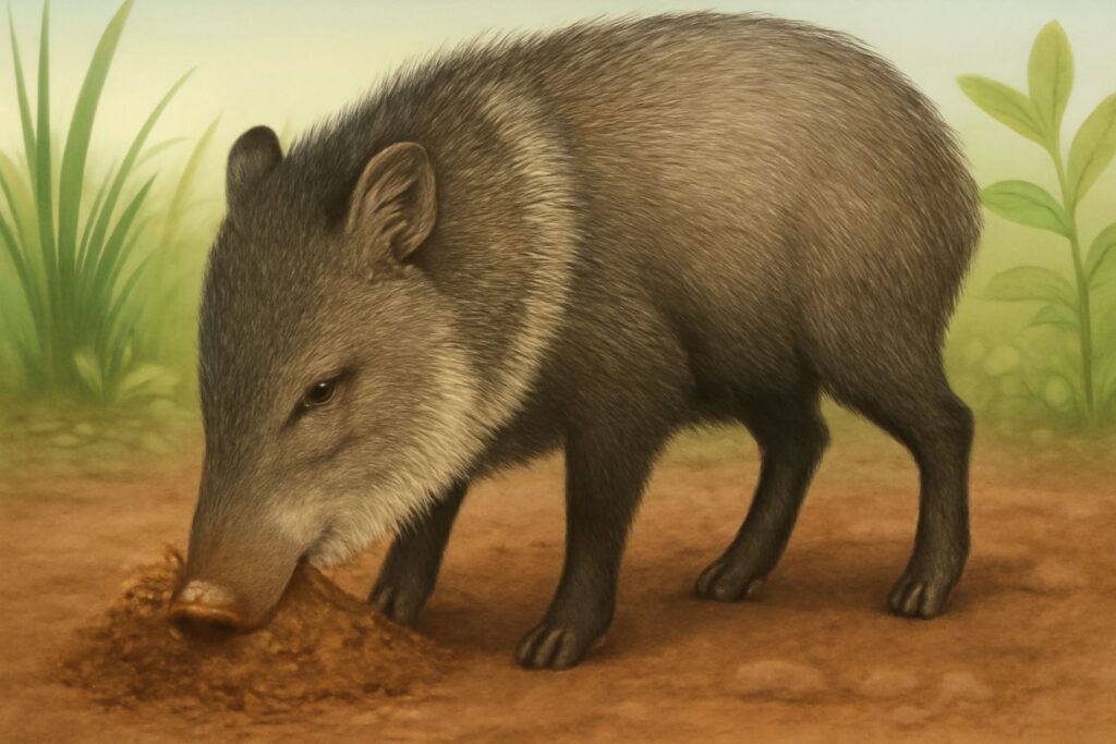 Peccaries eating soil