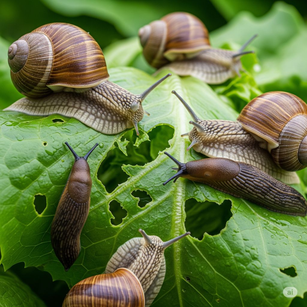 slugs and snails eating lettuce