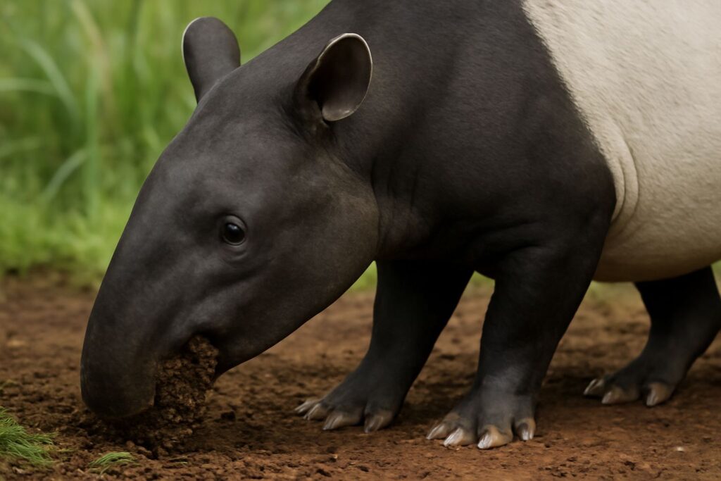 tapir eating soil