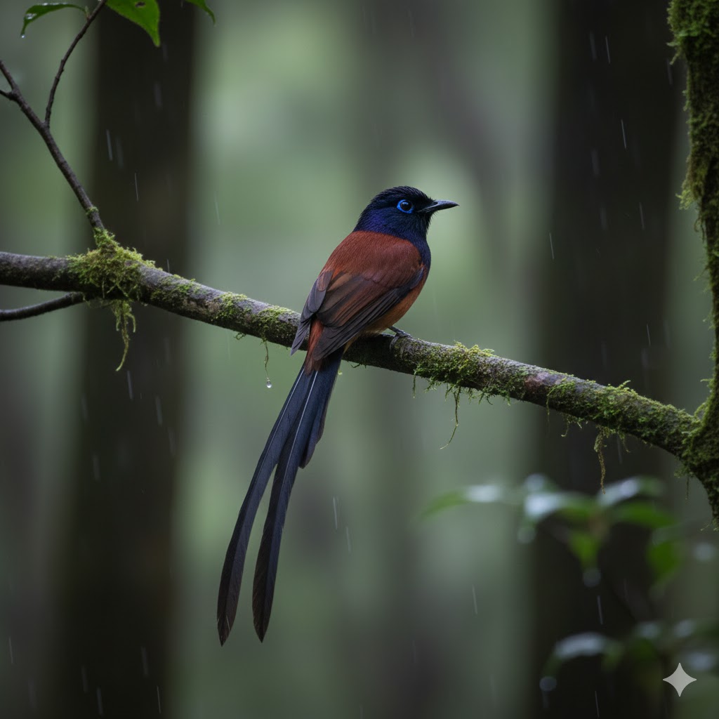 Japanese Paradise Flycatcher (Terpsiphone atrocaudata)